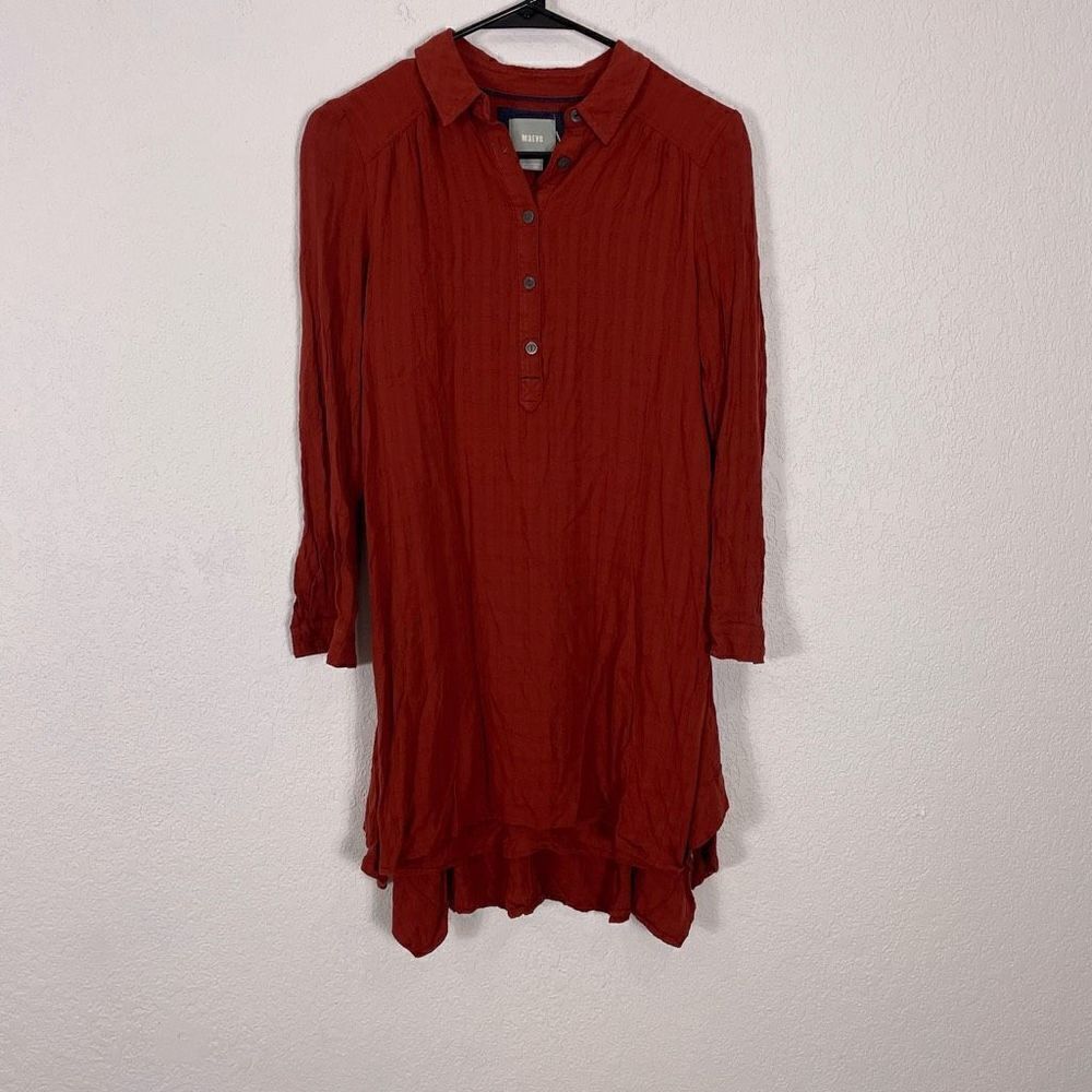 Maeve | Anthropologie Red‎ Collared Henley Long Sleeve Dress Size 0